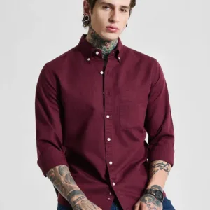 Dark Wine Linen Blend Shirt