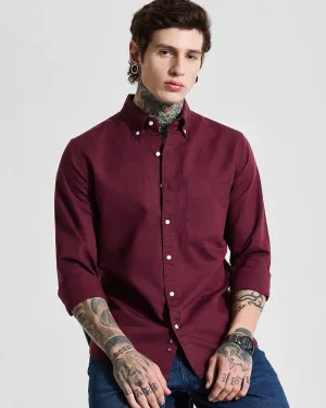 Dark Wine Linen Blend Shirt
