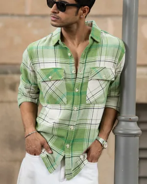 Jade Green Structured Checks Shirt