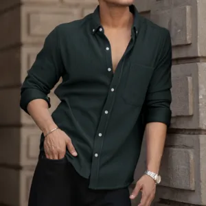 Green Regular Fit Full Sleeves Shirt