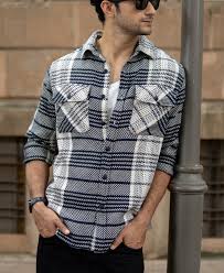 White And Navy Structured Checks Shirt