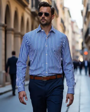 Dark Blue Cotton Stripe Shirt