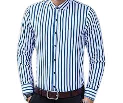 White and Blue Stripes Regular Fit Full Sleeves Shirt