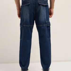 Dark Blue Baggy Fit Jogger-Style jean with Cargo Pockets