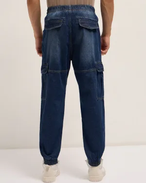 Dark Blue Baggy Fit Jogger-Style jean with Cargo Pockets