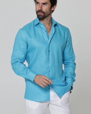 Malibu Blue Linen Blend Shirt