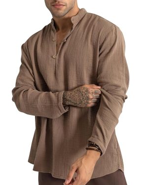 Dark Beige Slub Kurta Shirt