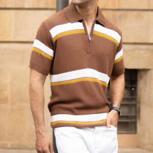 Brown Striped Knit T-Shirt