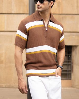 Brown Striped Knit T-Shirt