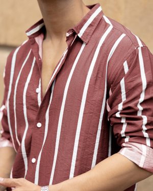 Brick Red Printed Stripe Shirt