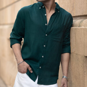 Bottle Green Linen Blend Shirt