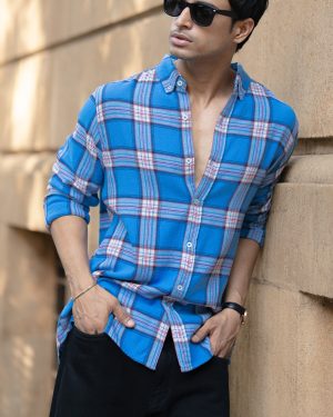 Blue Brushed Full Sleeves Checks Shirt