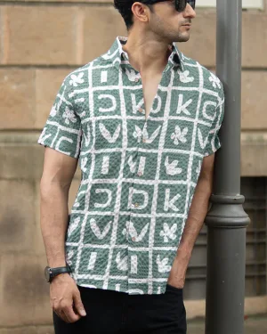 Green Printed Structured Shirt