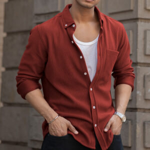 Brick Red Structured Knit Shirt