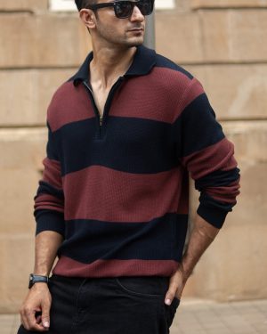 Brown And Navy Striped T-Shirt