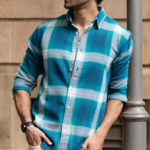 Blue Structured Checked Shirt