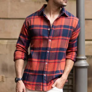 Rust And Navy Checks Shirt