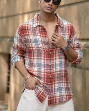 Brick Structured Checks Shirt