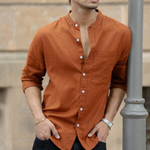 Brown Mandarin Collar Shirt