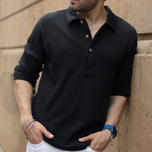 Black Knit Polo Neck Shirt