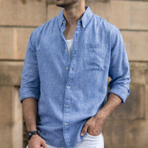 Blue Slub Linen Blend Shirt