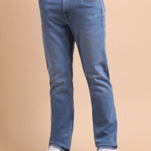 Light Blue Mid-Rise Straight Fit Cargo Jeans with Utility Pockets