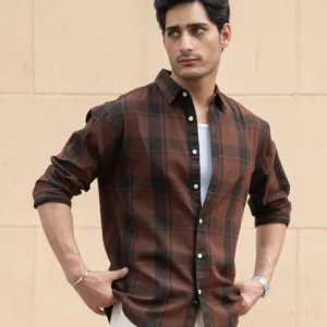 Dark Brown Structured Checks Shirt