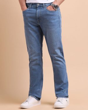 Light Blue Mid-Rise Straight Fit Cargo Jeans with Utility Pockets