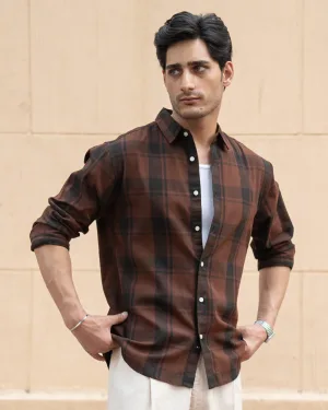 Dark Brown Structured Checks Shirt