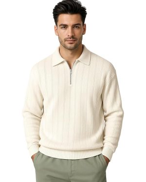 Cream Zip Style Full Sleeves Regular Fit Shirt