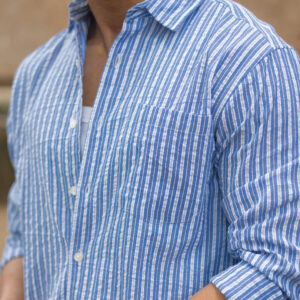 Blue Seersucker Striped Shirt