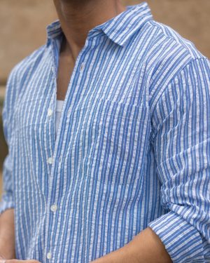 Blue Seersucker Striped Shirt