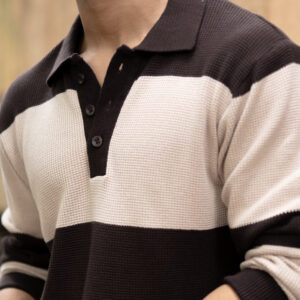 Brown Structured Knit Striped T-Shirt