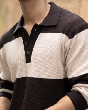 Brown Structured Knit Striped T-Shirt