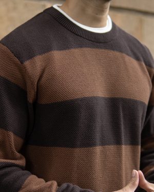 Brown Structured Stripe T-Shirt