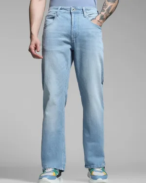 Medium Blue 5 Pocket Midrise, Comfort And Straight Fit Stretch Jeans
