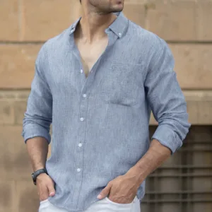 Dark Blue Slub Textured Shirt