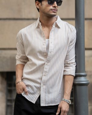 Beige Lightweight Cotton Stripe Shirt
