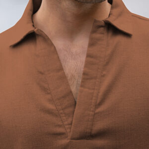 Brown Structured Cotton Kurta Shirt