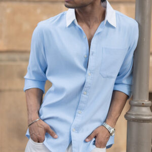 Blue Oxford Shirt With Contrast Collar