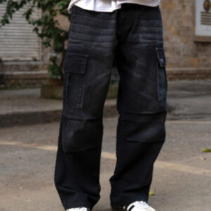 Black Washed Cargo Jeans