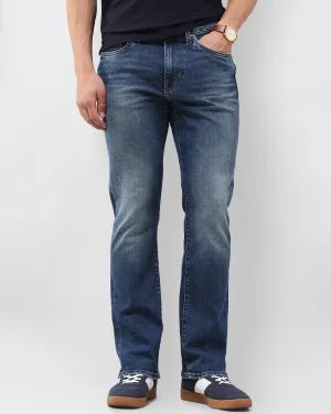 Dk Blue 5 Pocket Mid-Rise Slim Straight Fit jeans