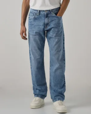 Dk Blue 5 Pocket Mid Rise Loose Boot Leg jeans
