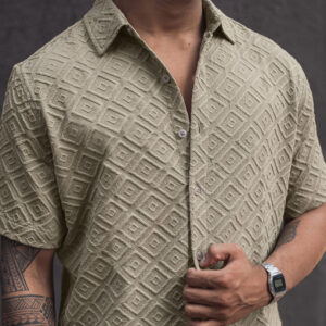 Beige Oversized Structured Half Sleeves Shirt