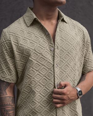 Beige Oversized Structured Half Sleeves Shirt