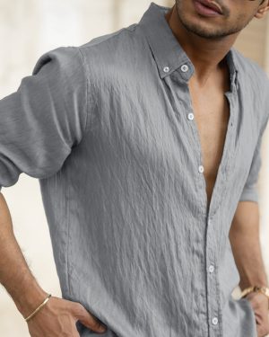 Blue Plain Full Sleeves Regular Fit Shirt