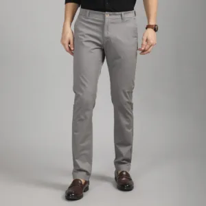Locomotive Men Grey Regular Fit Solid Chinos