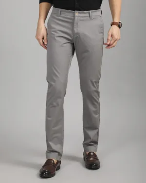 Locomotive Men Grey Regular Fit Solid Chinos