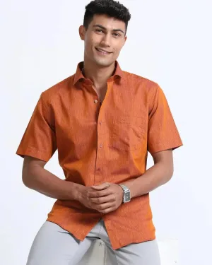 Coral Orange Linen Blend Shirt