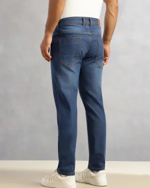 Dk Blue 5 Pocket Mid Rise Loose Boot Leg Cropped Jeans